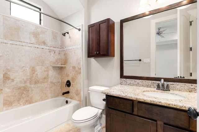 506 Knox St, Houston, TX 77007 - bathroom with vanity, shower / bath combination, a ceiling fan, and lofted ceiling