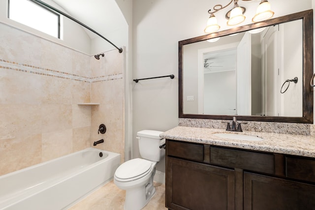 full bathroom featuring tile patterned flooring, bathing tub / shower combination, vanity, and toilet