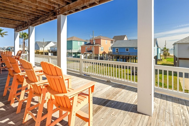 deck with a residential view