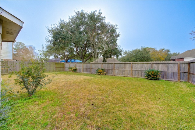 view of yard with a fenced backyard