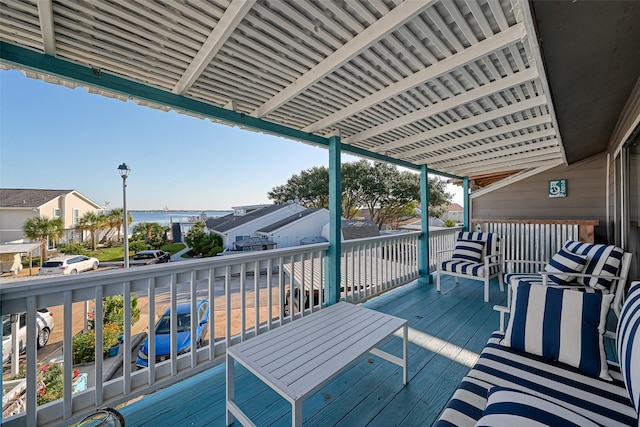 deck with a water view