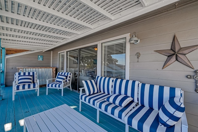 wooden deck with outdoor lounge area