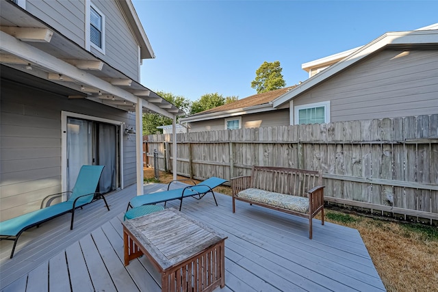 wooden deck featuring a fenced backyard