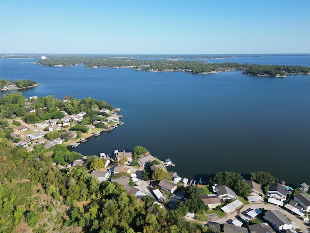 aerial view featuring a water view and a residential view