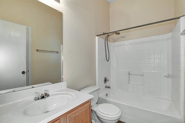 full bathroom featuring toilet, vanity, and bathing tub / shower combination