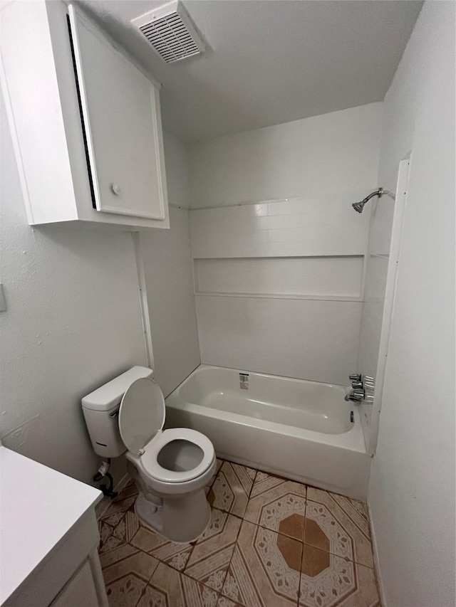 bathroom with tile patterned flooring, visible vents, toilet, and shower / bathtub combination