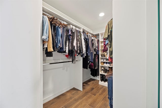 walk in closet featuring wood finished floors