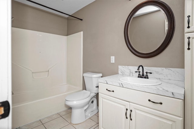 full bathroom with tile patterned flooring, shower / bath combination, vanity, and toilet