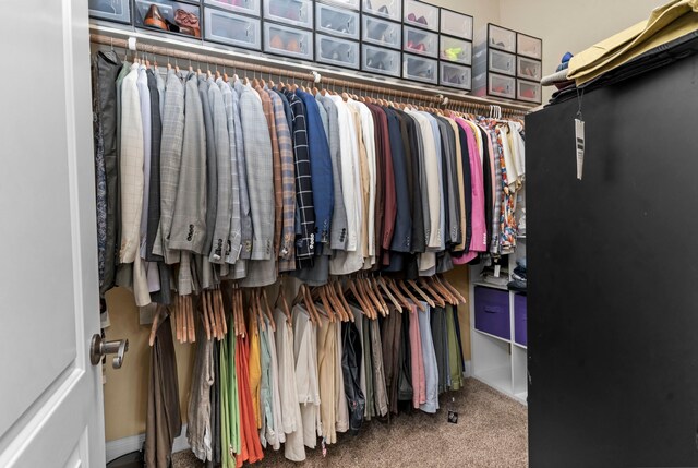 walk in closet with carpet