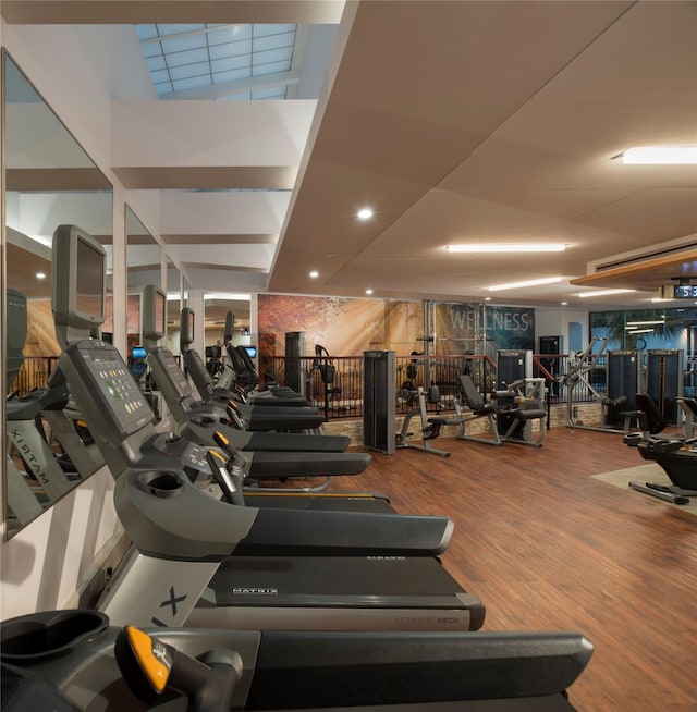 workout area featuring wood finished floors