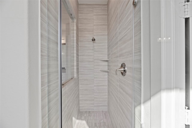 bathroom with a shower stall