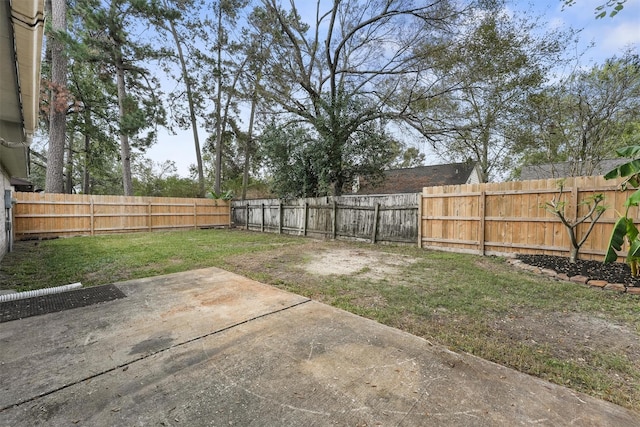 view of yard featuring a patio area and a fenced backyard