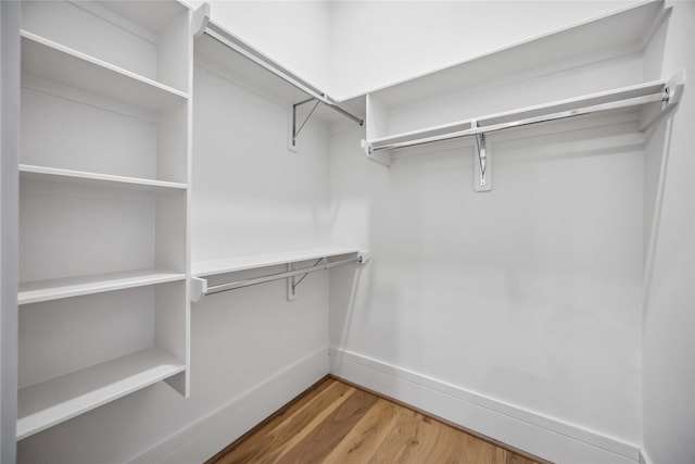 walk in closet with wood finished floors