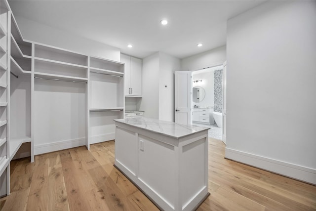 walk in closet with light wood-style floors