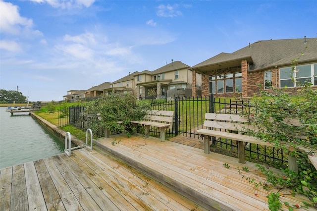 dock area with a water view