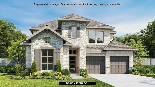 view of front of property with driveway and stone siding