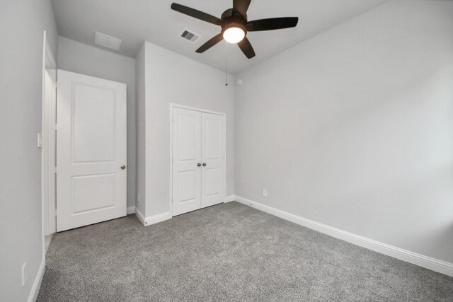 21311 Bridle Rose Trl, Tomball, TX 77377 - unfurnished bedroom with a closet, baseboards, carpet flooring, a ceiling fan, and visible vents