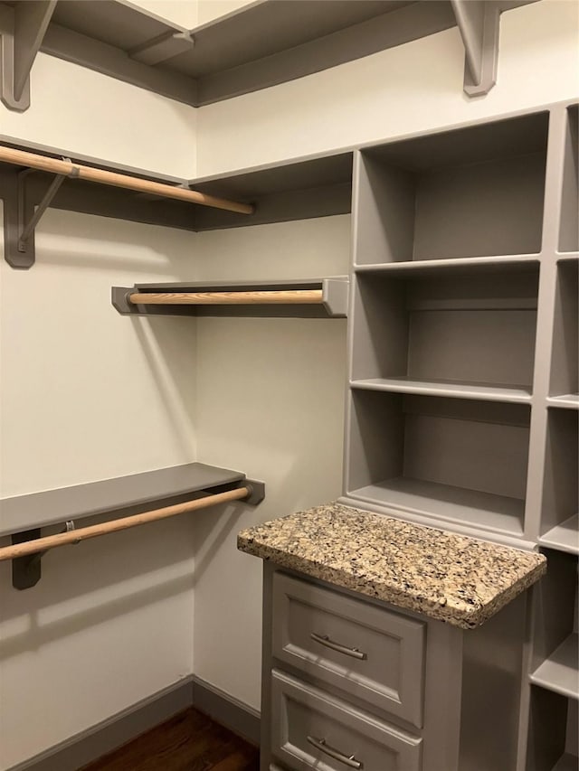 walk in closet featuring dark wood finished floors