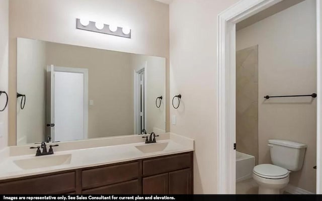 719 Woodbinde Dr, League City, TX 77573 - full bathroom with a sink, toilet, and double vanity