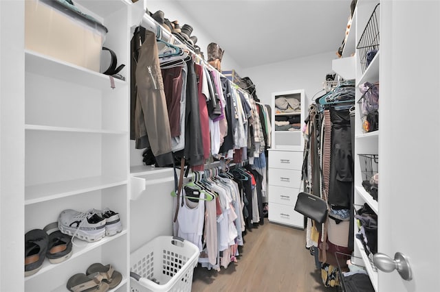 walk in closet featuring light wood-style flooring