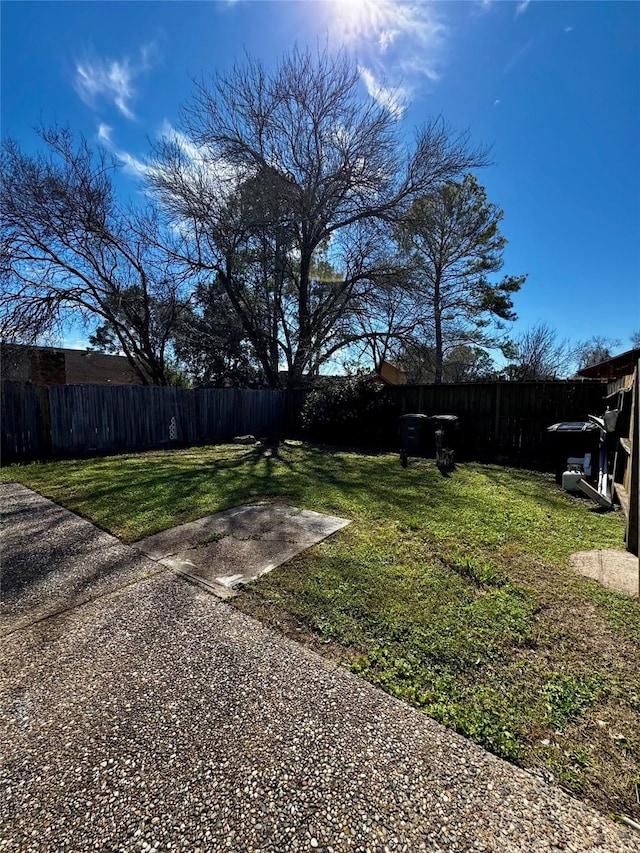 view of yard with a fenced backyard