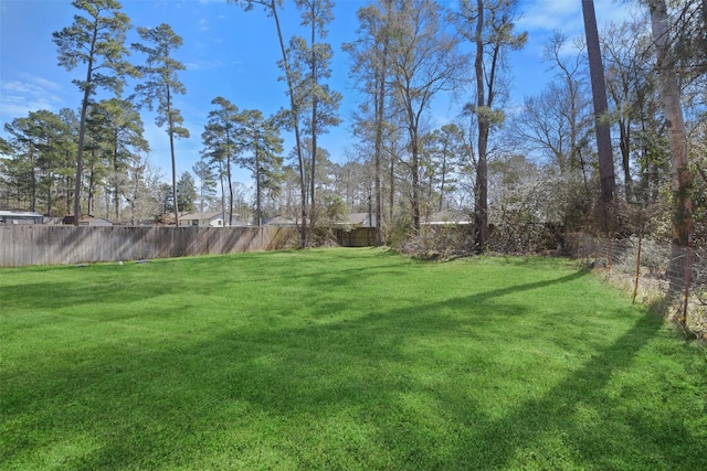 view of yard with a fenced backyard