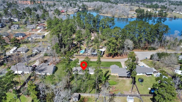 birds eye view of property with a residential view and a water view