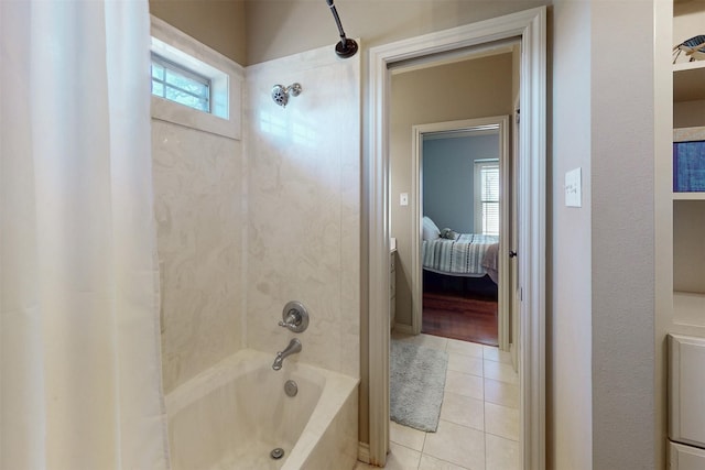 bathroom featuring shower / tub combo, ensuite bath, and tile patterned floors