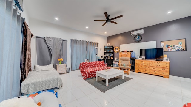 interior space featuring ceiling fan, baseboards, and recessed lighting