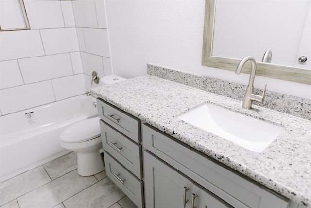 full bathroom with tile patterned flooring, shower / tub combination, vanity, and toilet