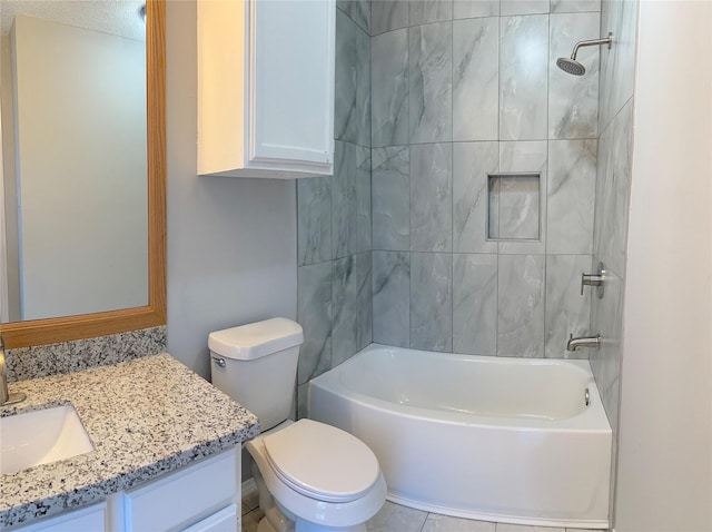 full bath with toilet, shower / bath combination, and vanity