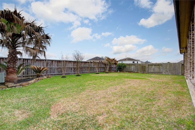 view of yard with a fenced backyard