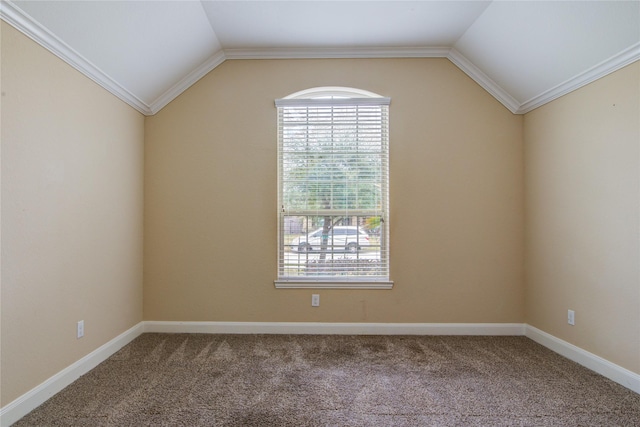 bonus room with carpet floors, vaulted ceiling, and baseboards