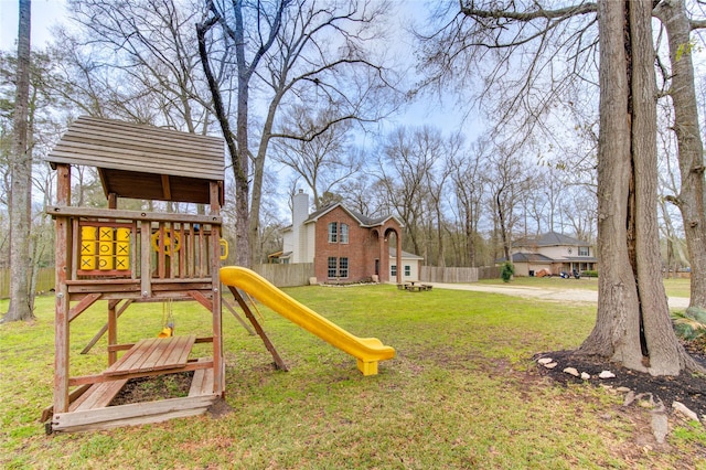 view of play area featuring a yard