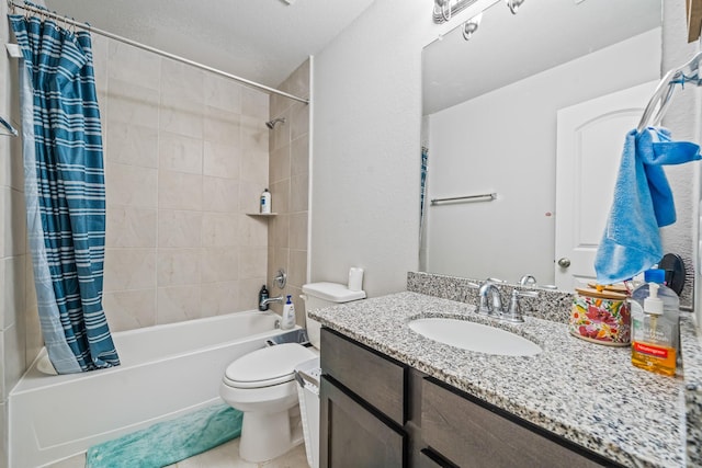 full bathroom with shower / tub combo, vanity, and toilet