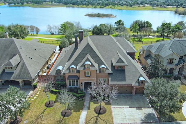 aerial view featuring a water view