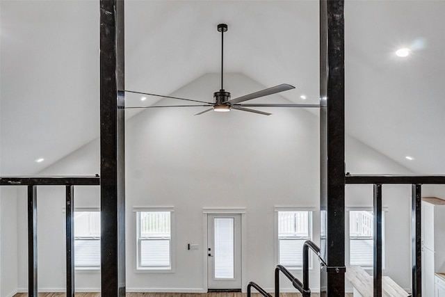 details with recessed lighting and ceiling fan