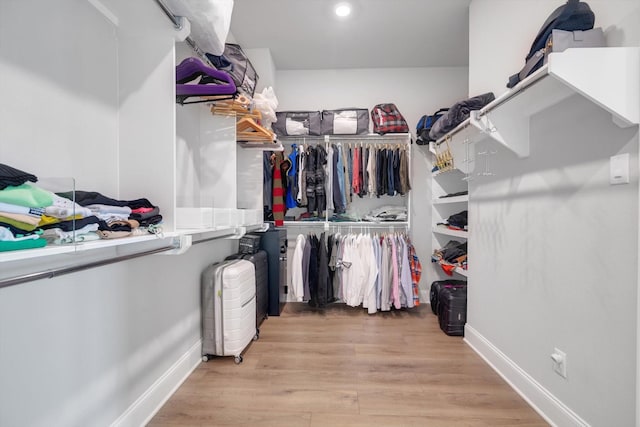 walk in closet with light wood-type flooring