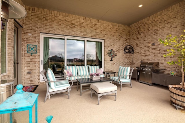 view of patio featuring an outdoor living space and area for grilling