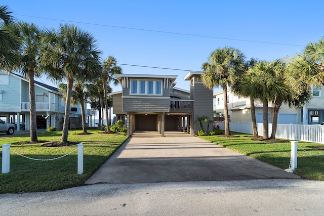 view of front of home featuring a carport, fence, concrete driveway, and a front yard