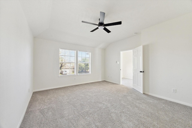 unfurnished room with light carpet, ceiling fan, and baseboards