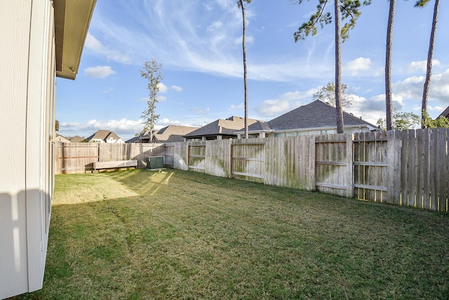 view of yard with a fenced backyard