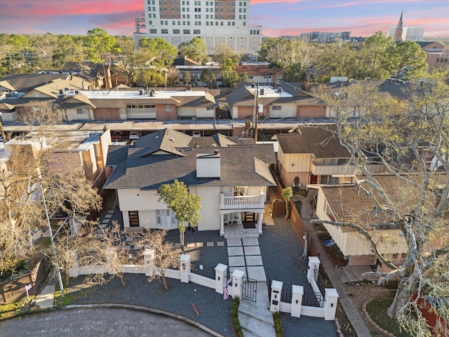 view of aerial view at dusk