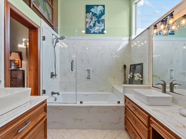 bathroom with enclosed tub / shower combo and vanity