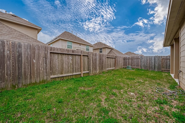 view of yard with a fenced backyard