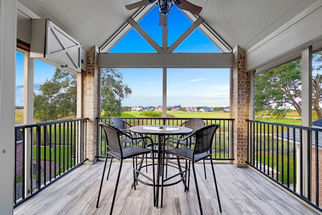 wooden deck with ceiling fan