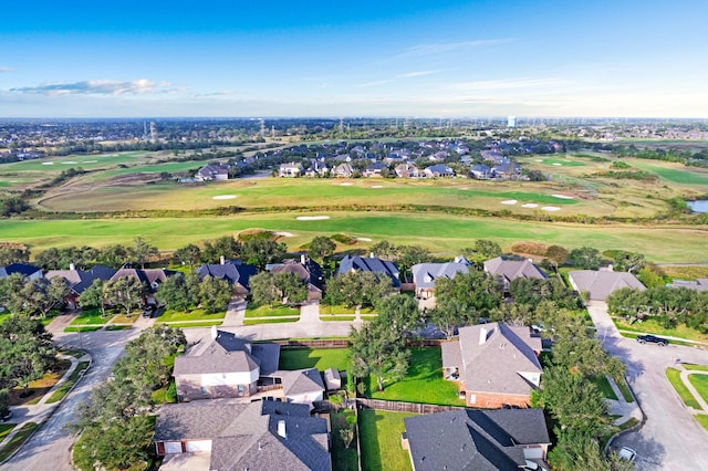 aerial view featuring a residential view and view of golf course