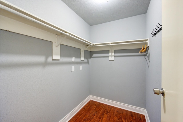 walk in closet with wood finished floors