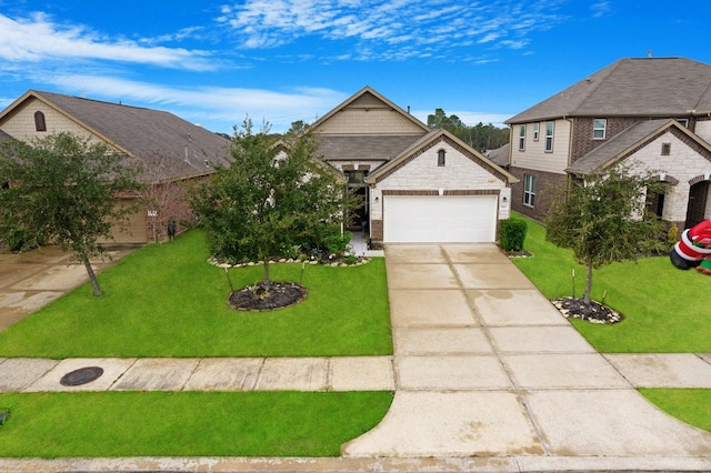 view of front of house with a garage, a front yard, and concrete driveway