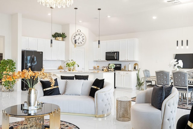 living room with recessed lighting